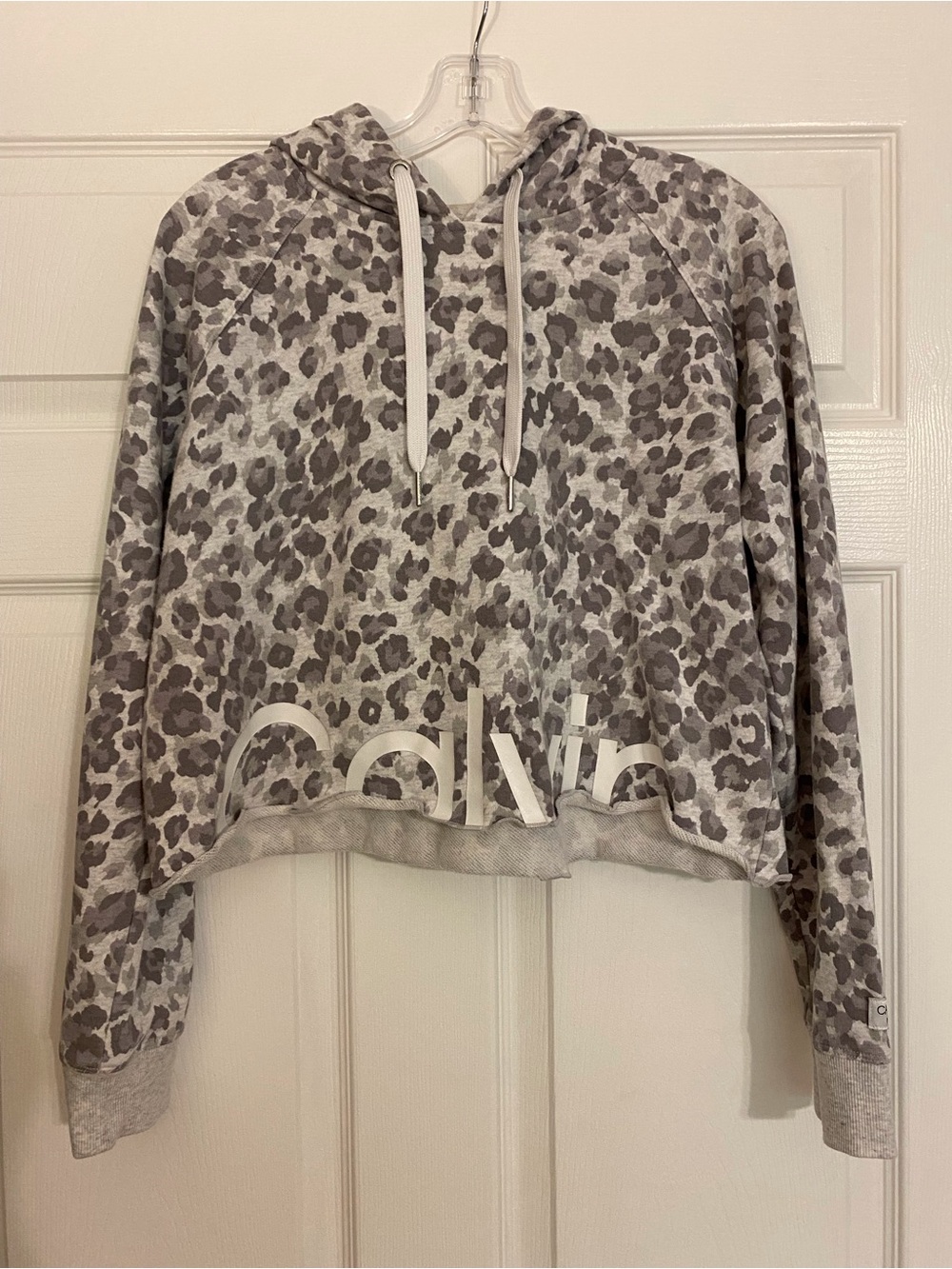 Calvin Klein Gray Leopard Cropped Hoodie